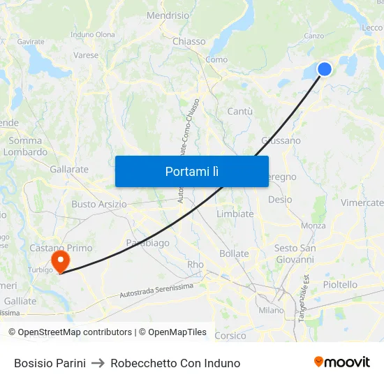 Bosisio Parini to Robecchetto Con Induno map