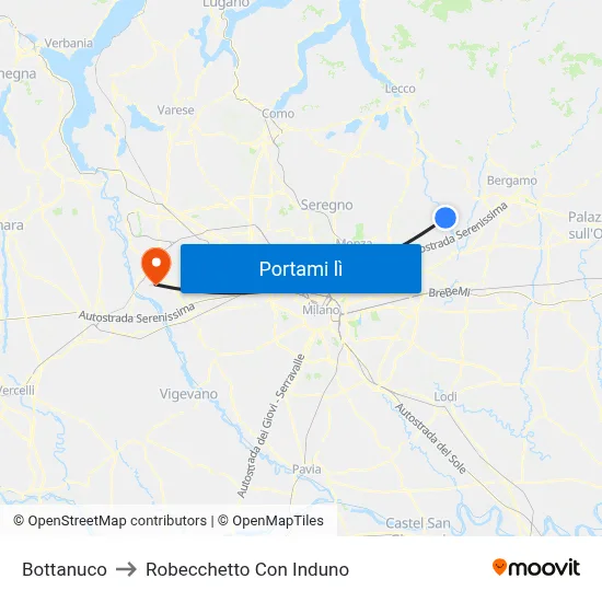 Bottanuco to Robecchetto Con Induno map