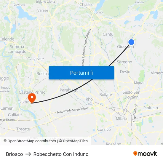Briosco to Robecchetto Con Induno map