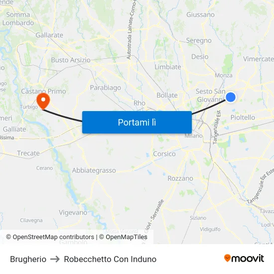 Brugherio to Robecchetto Con Induno map