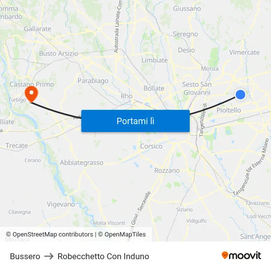 Bussero to Robecchetto Con Induno map