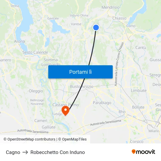 Cagno to Robecchetto Con Induno map