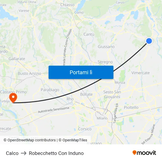 Calco to Robecchetto Con Induno map