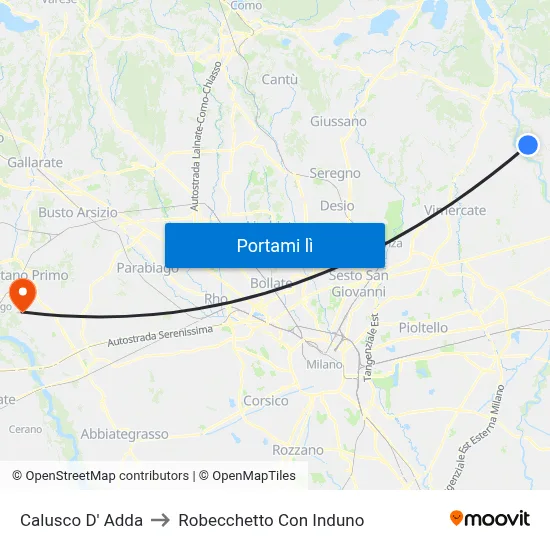 Calusco D' Adda to Robecchetto Con Induno map