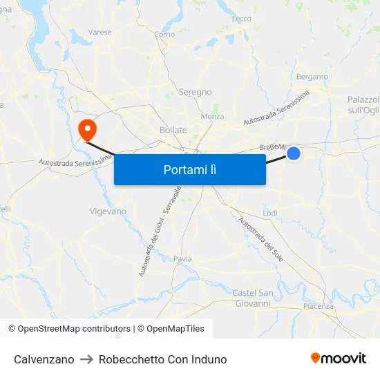 Calvenzano to Robecchetto Con Induno map