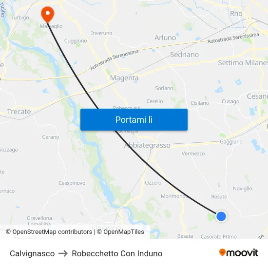 Calvignasco to Robecchetto Con Induno map