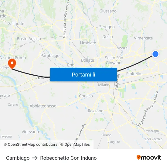 Cambiago to Robecchetto Con Induno map