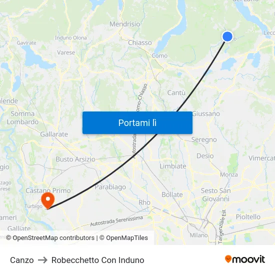 Canzo to Robecchetto Con Induno map
