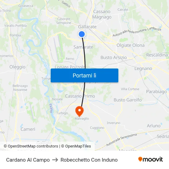 Cardano Al Campo to Robecchetto Con Induno map