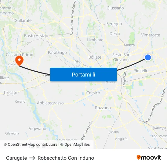 Carugate to Robecchetto Con Induno map