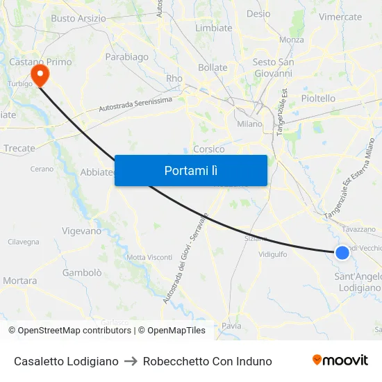 Casaletto Lodigiano to Robecchetto Con Induno map