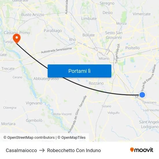 Casalmaiocco to Robecchetto Con Induno map