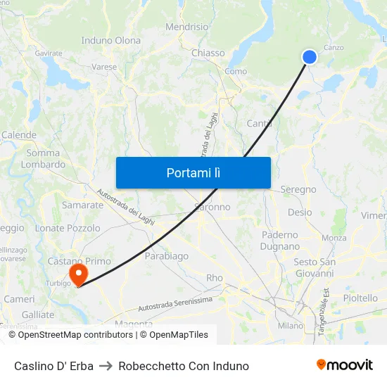 Caslino D' Erba to Robecchetto Con Induno map