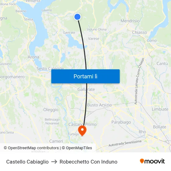 Castello Cabiaglio to Robecchetto Con Induno map