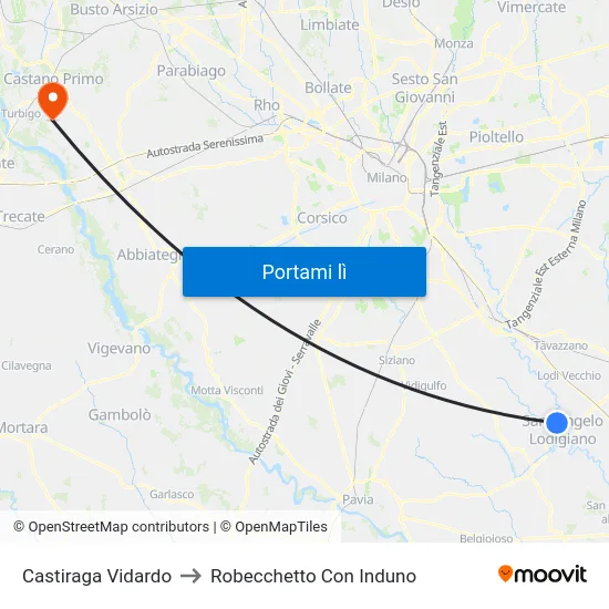 Castiraga Vidardo to Robecchetto Con Induno map