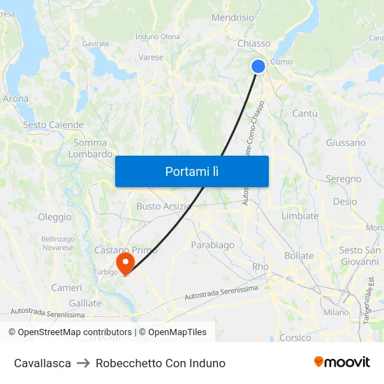 Cavallasca to Robecchetto Con Induno map