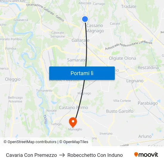 Cavaria Con Premezzo to Robecchetto Con Induno map