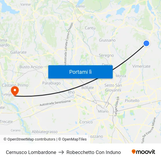 Cernusco Lombardone to Robecchetto Con Induno map