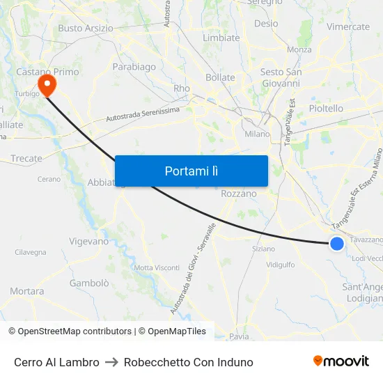 Cerro Al Lambro to Robecchetto Con Induno map