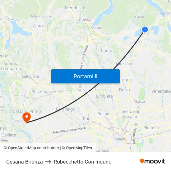 Cesana Brianza to Robecchetto Con Induno map