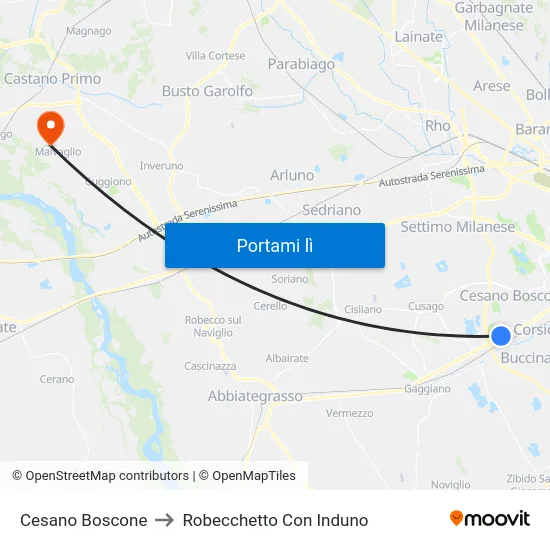 Cesano Boscone to Robecchetto Con Induno map