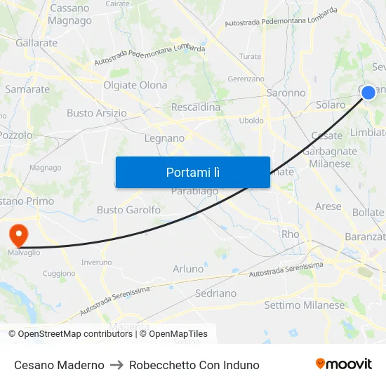 Cesano Maderno to Robecchetto Con Induno map