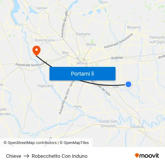 Chieve to Robecchetto Con Induno map