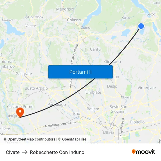 Civate to Robecchetto Con Induno map