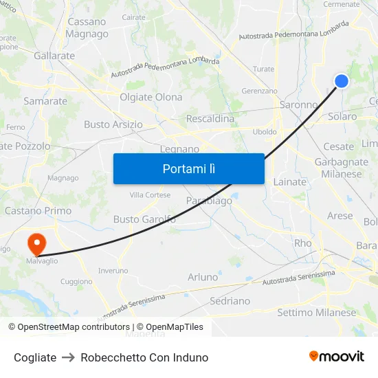 Cogliate to Robecchetto Con Induno map