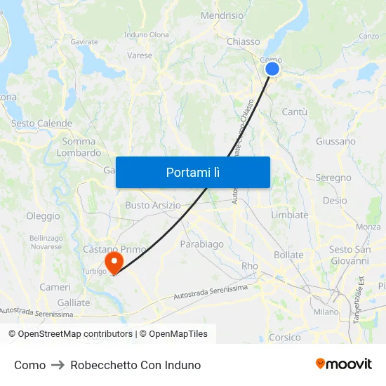 Como to Robecchetto Con Induno map