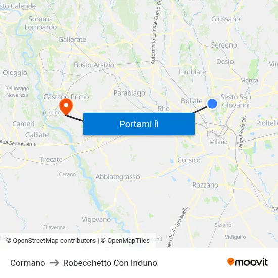 Cormano to Robecchetto Con Induno map