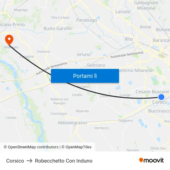 Corsico to Robecchetto Con Induno map