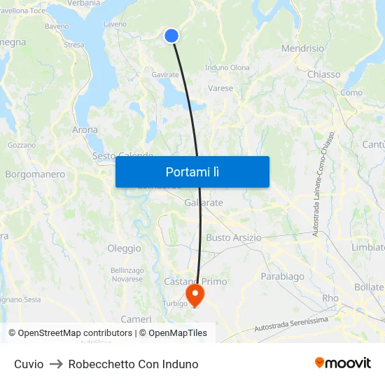 Cuvio to Robecchetto Con Induno map