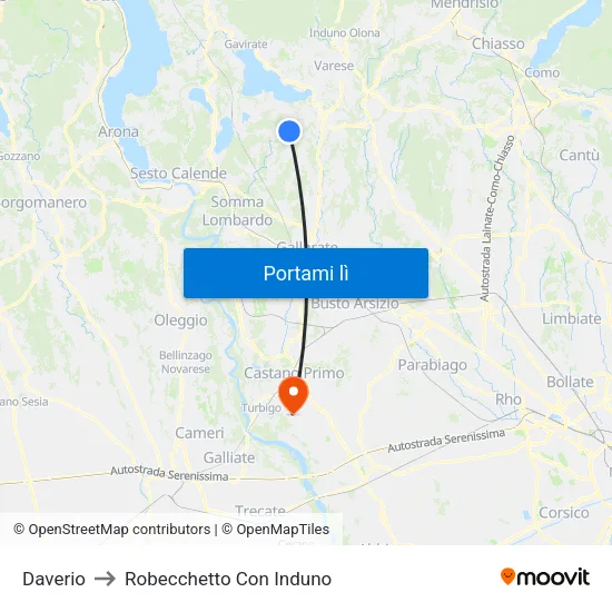 Daverio to Robecchetto Con Induno map