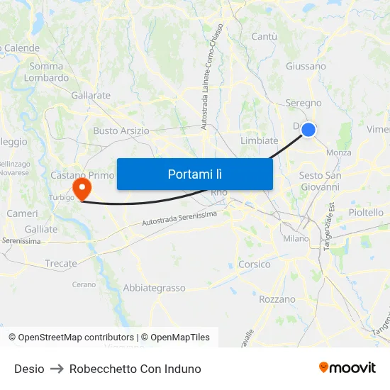 Desio to Robecchetto Con Induno map