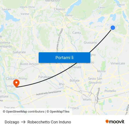 Dolzago to Robecchetto Con Induno map