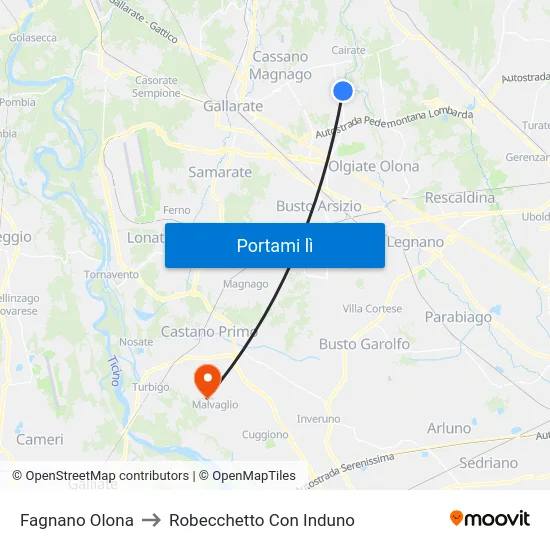 Fagnano Olona to Robecchetto Con Induno map