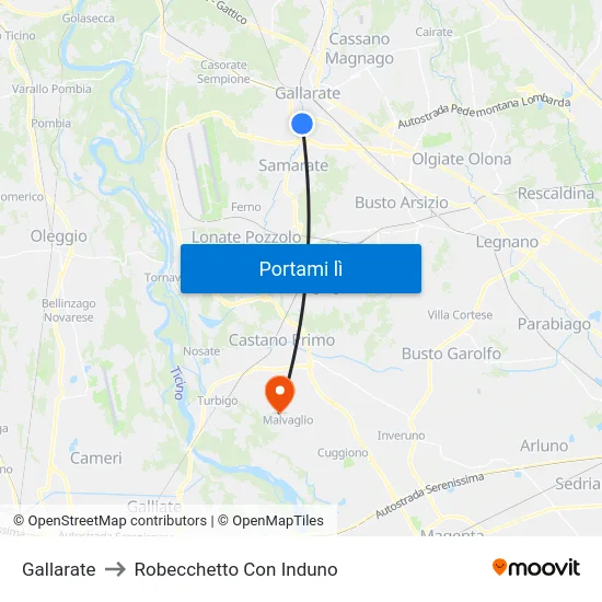 Gallarate to Robecchetto Con Induno map