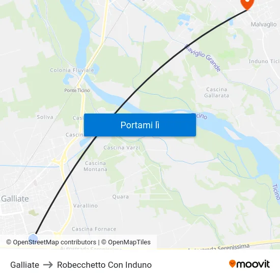 Galliate to Robecchetto Con Induno map
