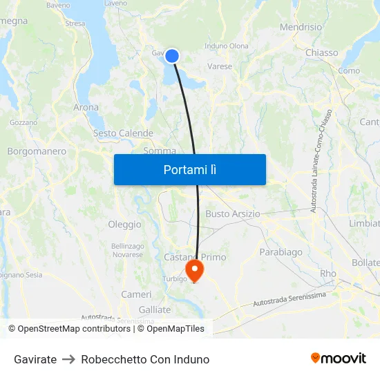 Gavirate to Robecchetto Con Induno map