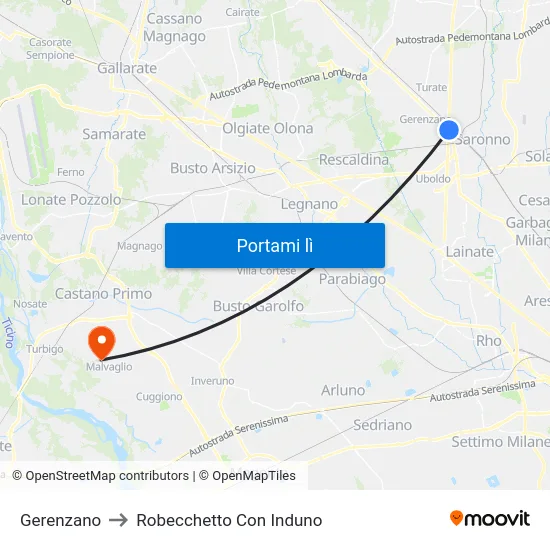 Gerenzano to Robecchetto Con Induno map