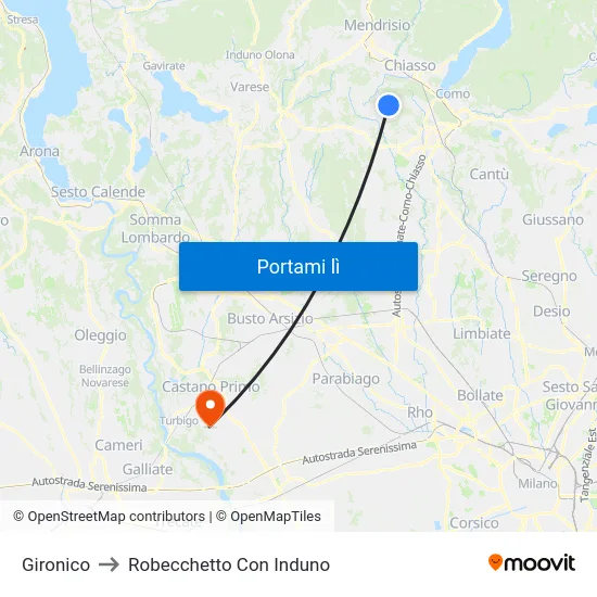 Gironico to Robecchetto Con Induno map
