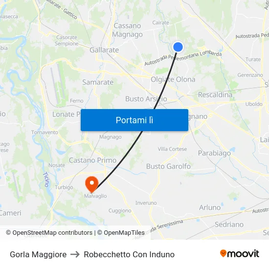 Gorla Maggiore to Robecchetto Con Induno map