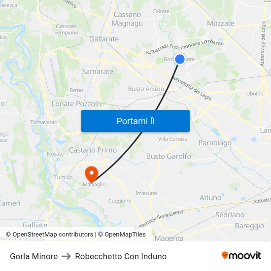 Gorla Minore to Robecchetto Con Induno map