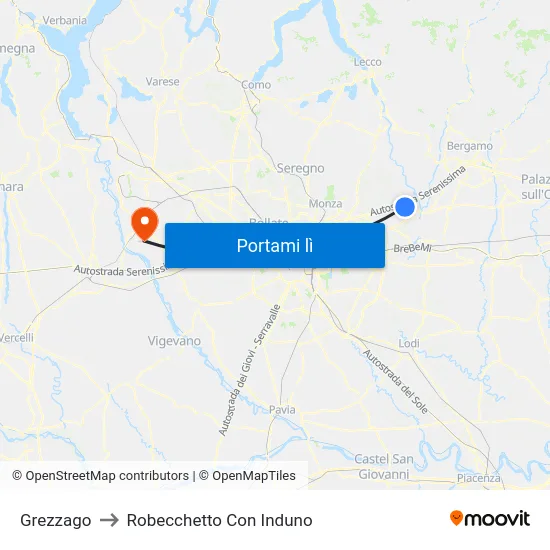 Grezzago to Robecchetto Con Induno map