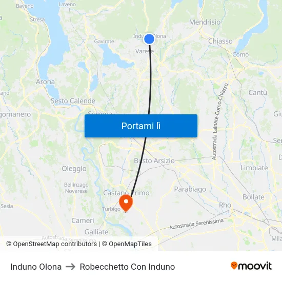 Induno Olona to Robecchetto Con Induno map