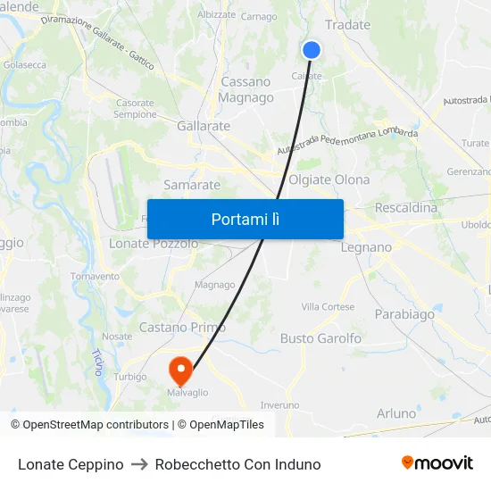 Lonate Ceppino to Robecchetto Con Induno map