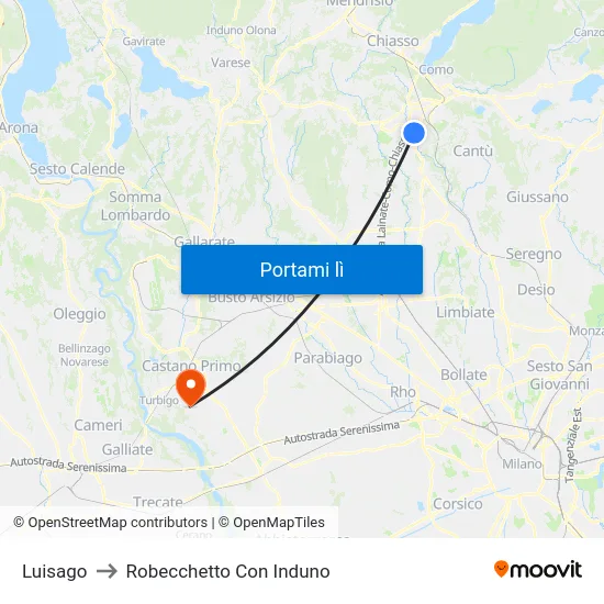 Luisago to Robecchetto Con Induno map