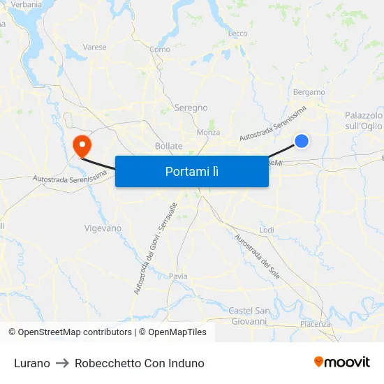 Lurano to Robecchetto Con Induno map