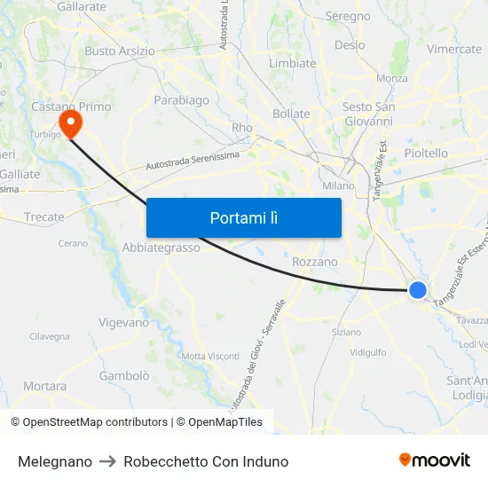 Melegnano to Robecchetto Con Induno map
